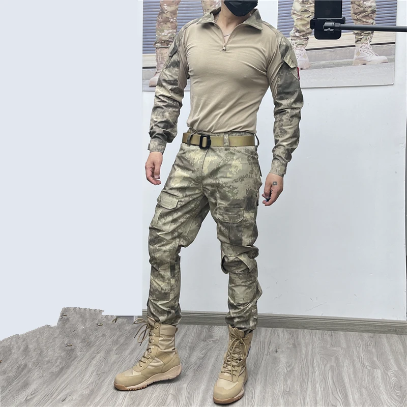 春夏户外蛙服战术废墟灰长短袖套装男女安保工地收束脚裤耐磨耐脏