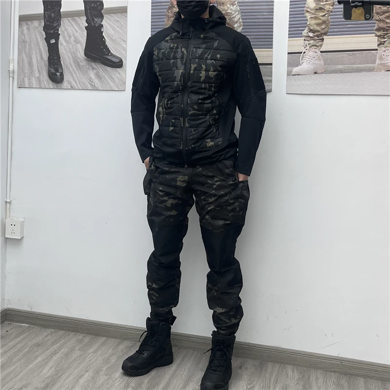 春秋季男户外休闲迷彩套装薄棉服冲锋衣防泼水束脚工装裤修身帅气