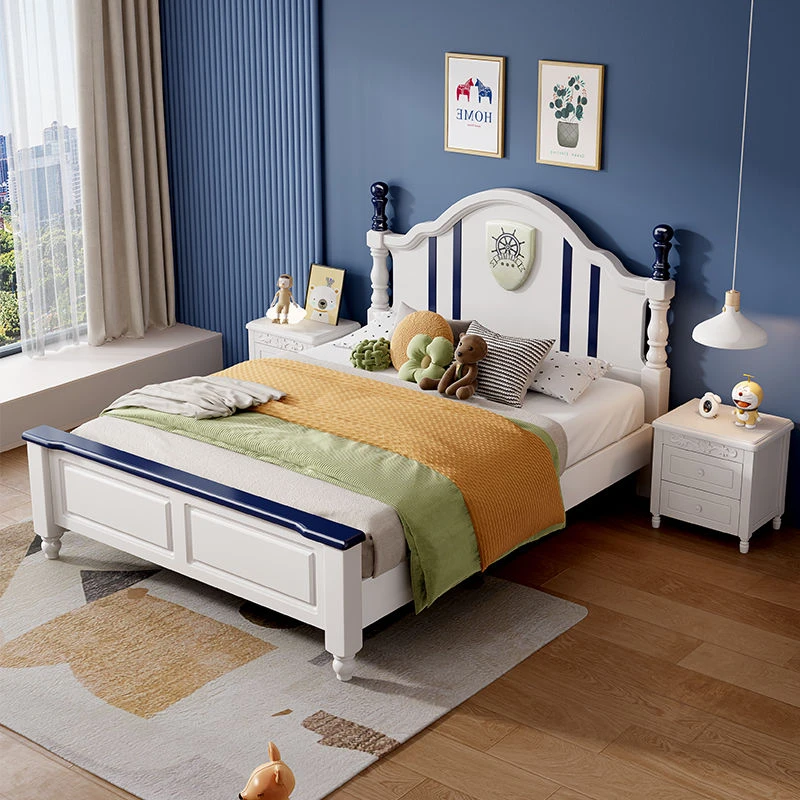 美式木床现代儿童床简约实木1.2米男孩1.5m女孩公主白色单人床