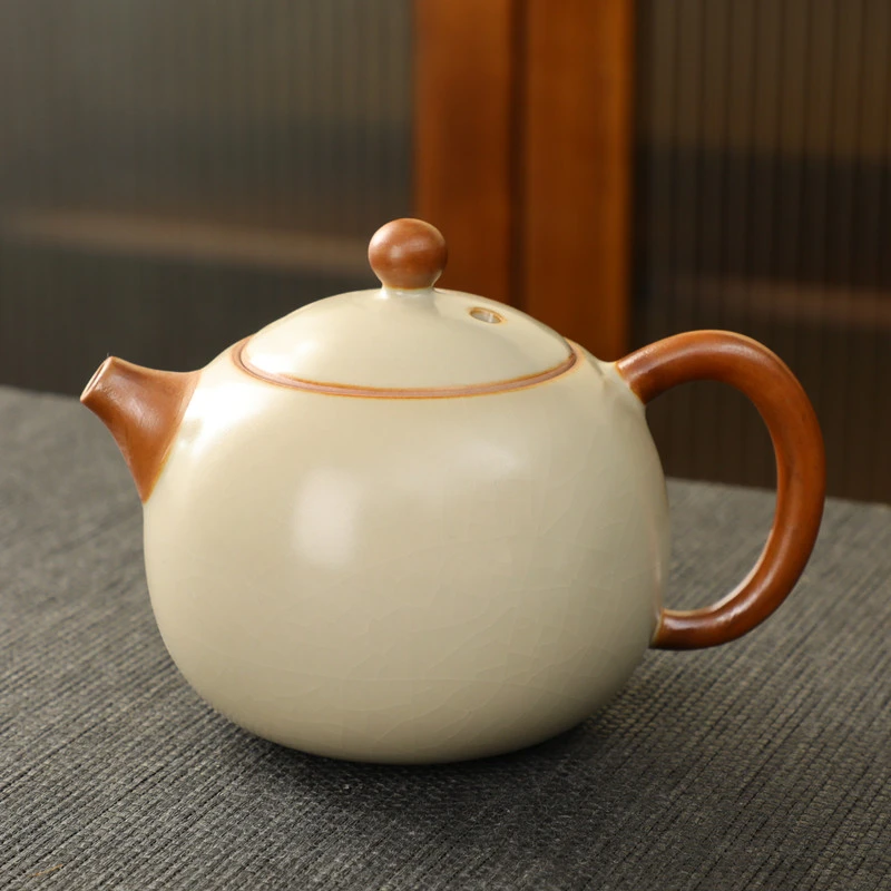 米黄汝窑茶壶开片汝瓷单壶陶瓷泡茶壶家用冰裂壶高档小西施壶茶具