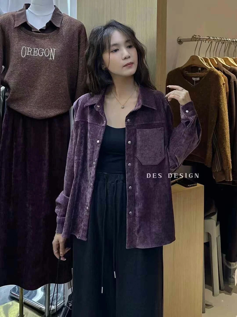 新品秋冬加厚保暖丝绒可外套可套头两穿衬衫女