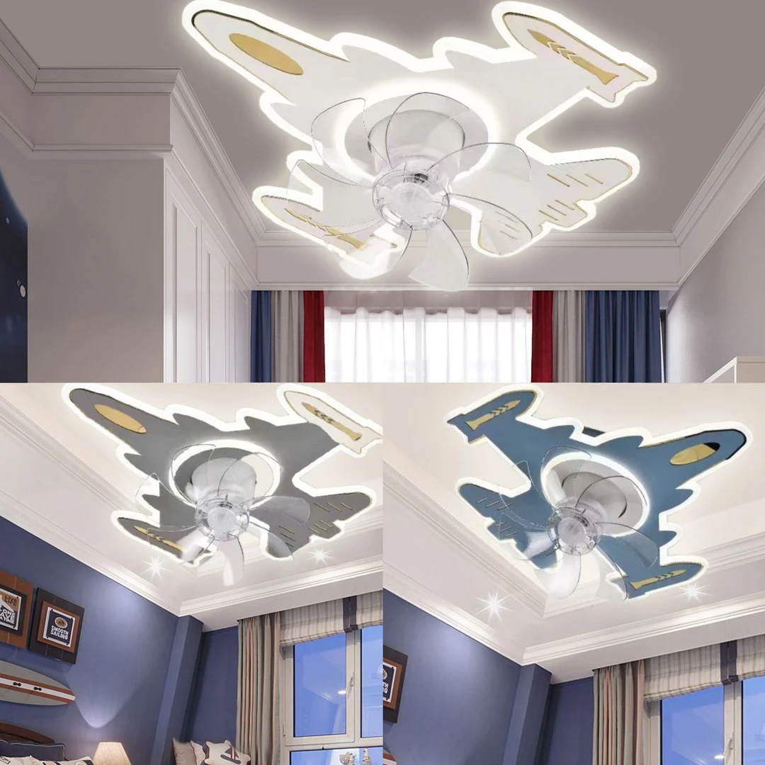 中山灯具飞机灯新款360度摇头风扇灯卧室灯儿童房卡通现代遥控LED