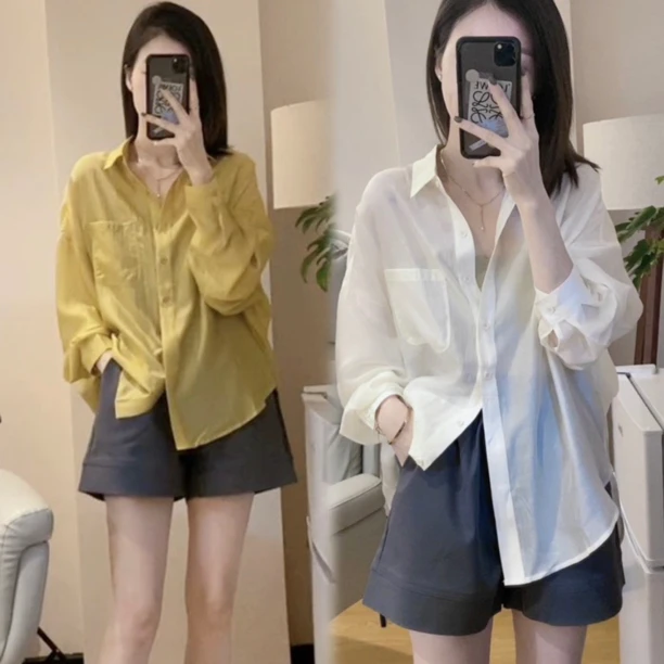 【白月光】微透薄款防晒衬衫女夏法式气质廓形POLO领设计感上衣宽松