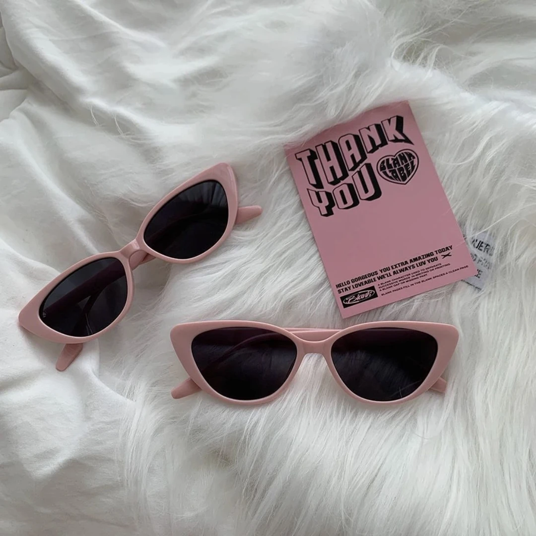 网红太阳眼镜小众高级感复古百搭猫眼粉色墨镜女防晒显脸小框时尚
