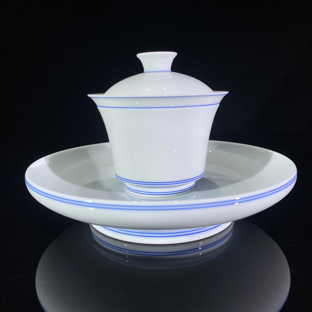 继统柴藏 纯手工双筋薄胎马蹄盖碗主人杯仿古泥素胎套装茶具陶瓷