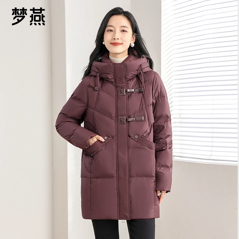 梦燕【内购会】女冬季新款中长款纯色加厚保暖宽松羽绒服CY11B4075