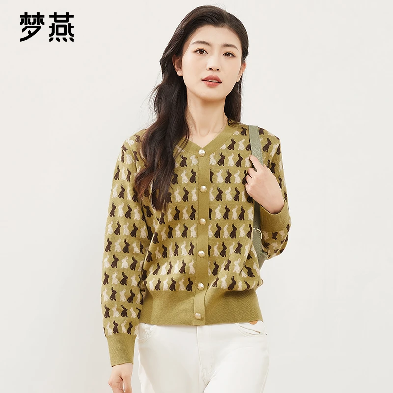 梦燕春秋女时尚百搭气质上衣学院风极简风复古长袖毛衫AC04B4005