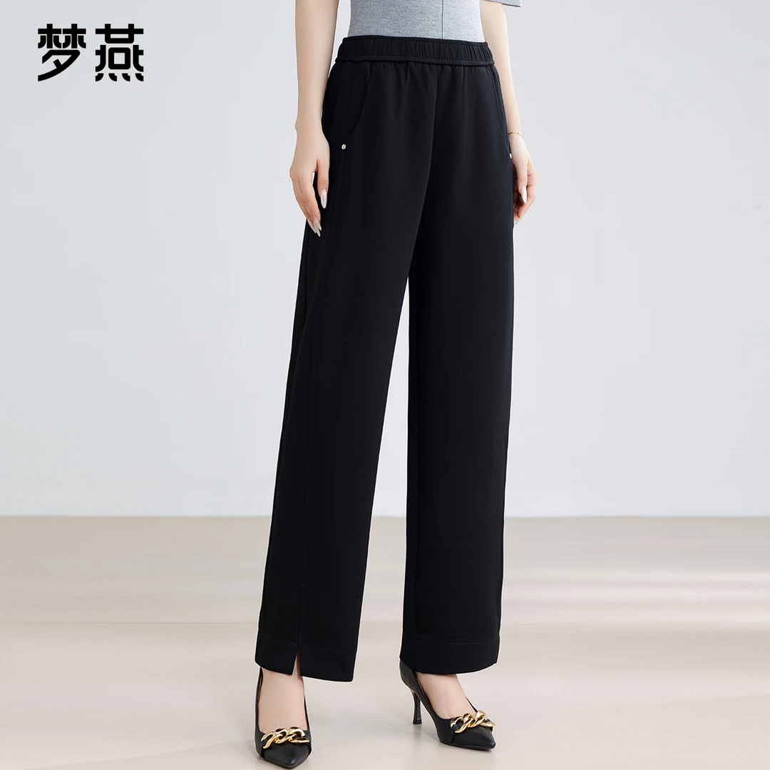 梦燕女春秋松紧腰直筒宽松休闲裤垂感裤高腰显瘦长裤AD04B4005D