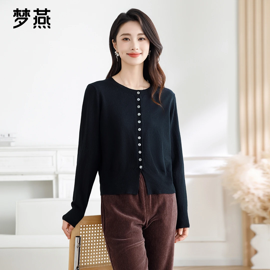 梦燕女秋冬季通勤风针织开衫小香风圆领单排扣上衣外套AC05B4015D