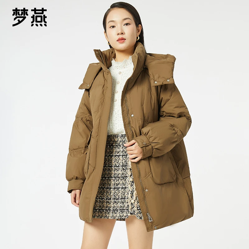 梦燕【内购会】女士冬季新款百搭连帽中长款保暖羽绒服CY11B3055D