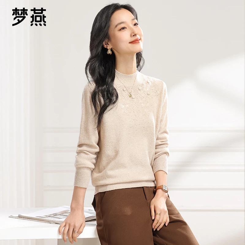 梦燕【内购会】冬女纯羊毛圆领套头毛衣针织衫妈妈装毛衫CC11B4526