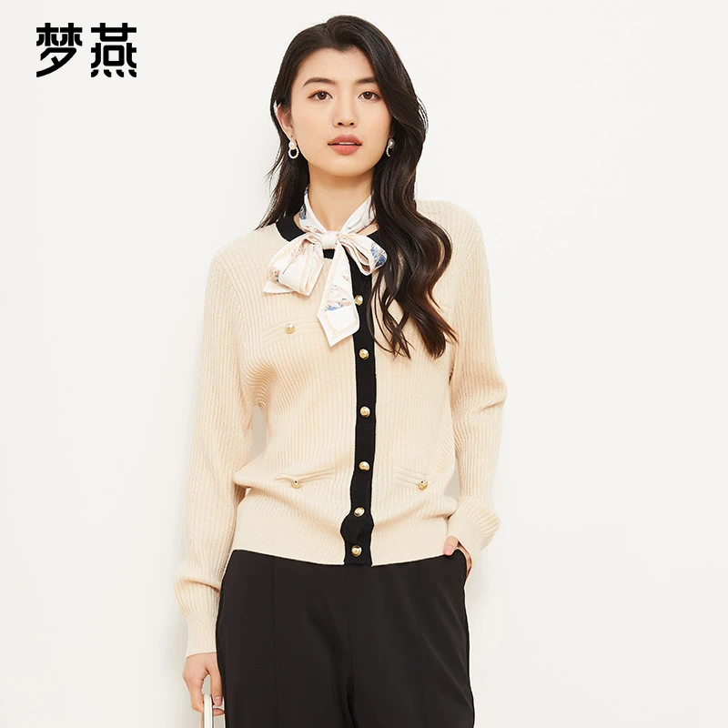 梦燕春秋季女小香风针织衫高级感气质撞色上衣毛衫外套AC05B4010D