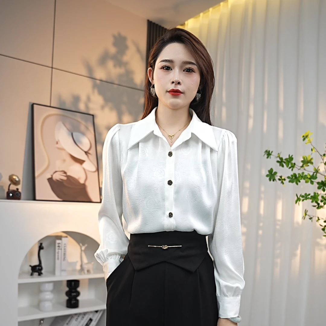 莉娜显瘦气质白色轻奢时尚百搭通勤设计感女装衬衫秋季