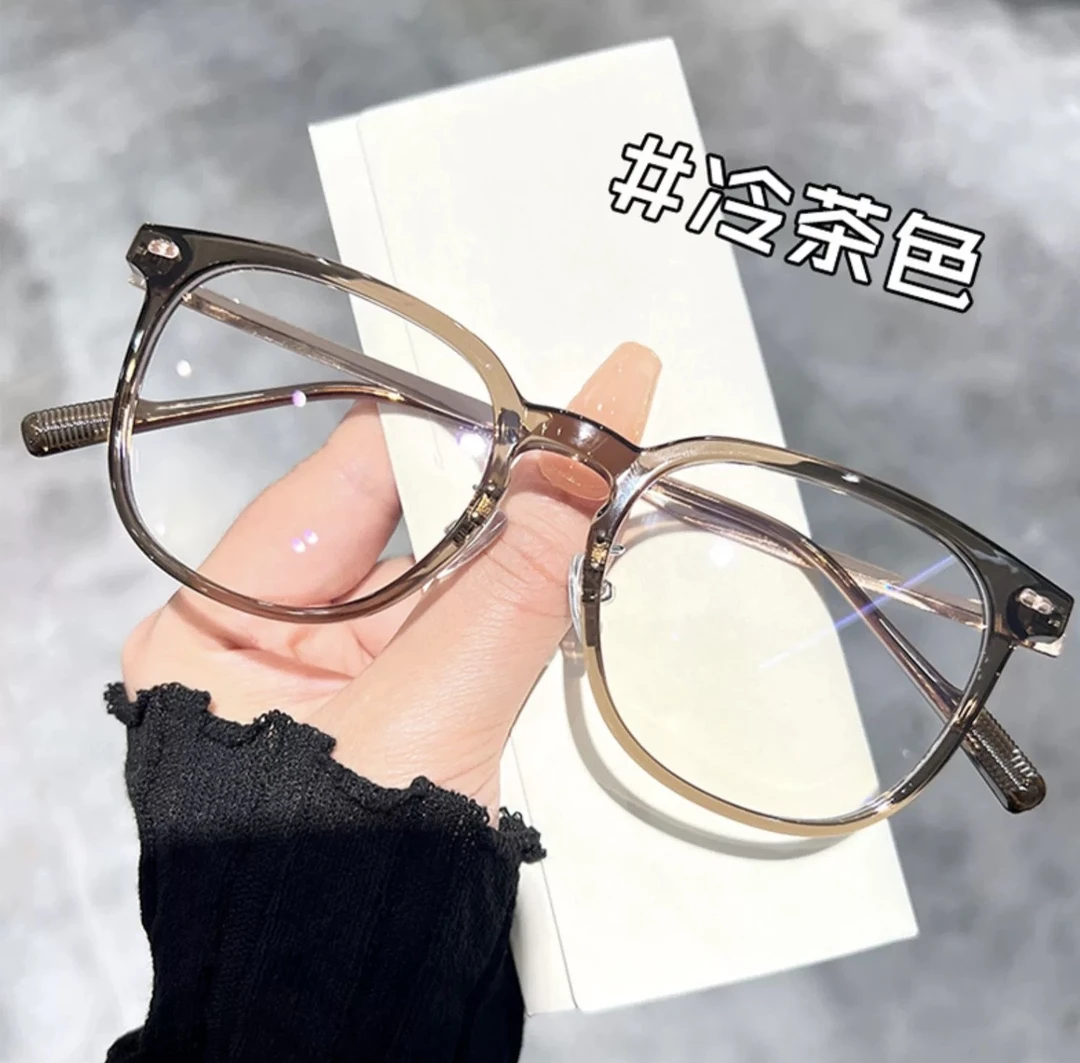 冷茶色眼镜近视女可配度数超轻防蓝光素颜大框眼睛框架方圆显脸小