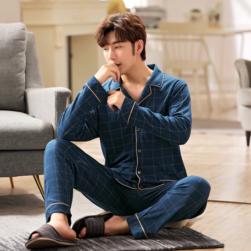 纯棉睡衣男士春秋季胖子宽松加肥加大码长袖秋冬家居服肥佬300斤