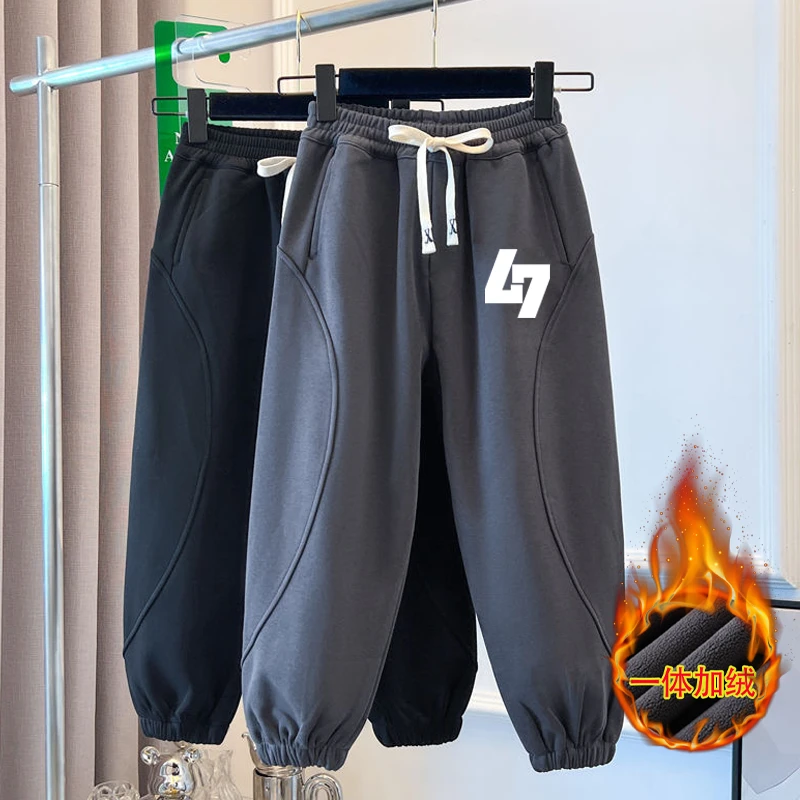 男童裤子加绒加厚儿童运动裤2025冬装新款中大童休闲裤男孩流行帅