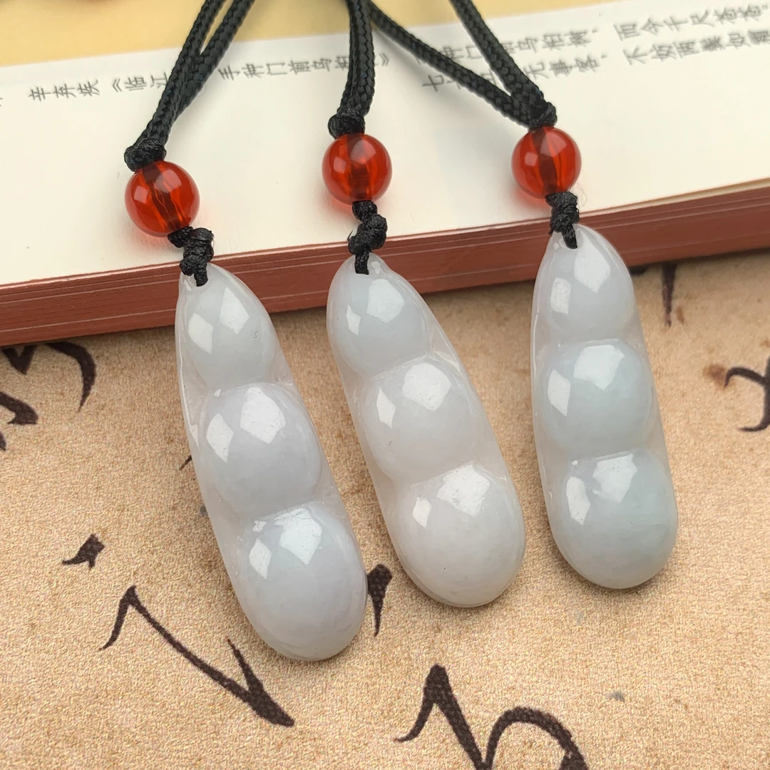 【赵小敏】天然翡翠福豆手工编织绳吊坠/400406/多样性发一件/微瑕