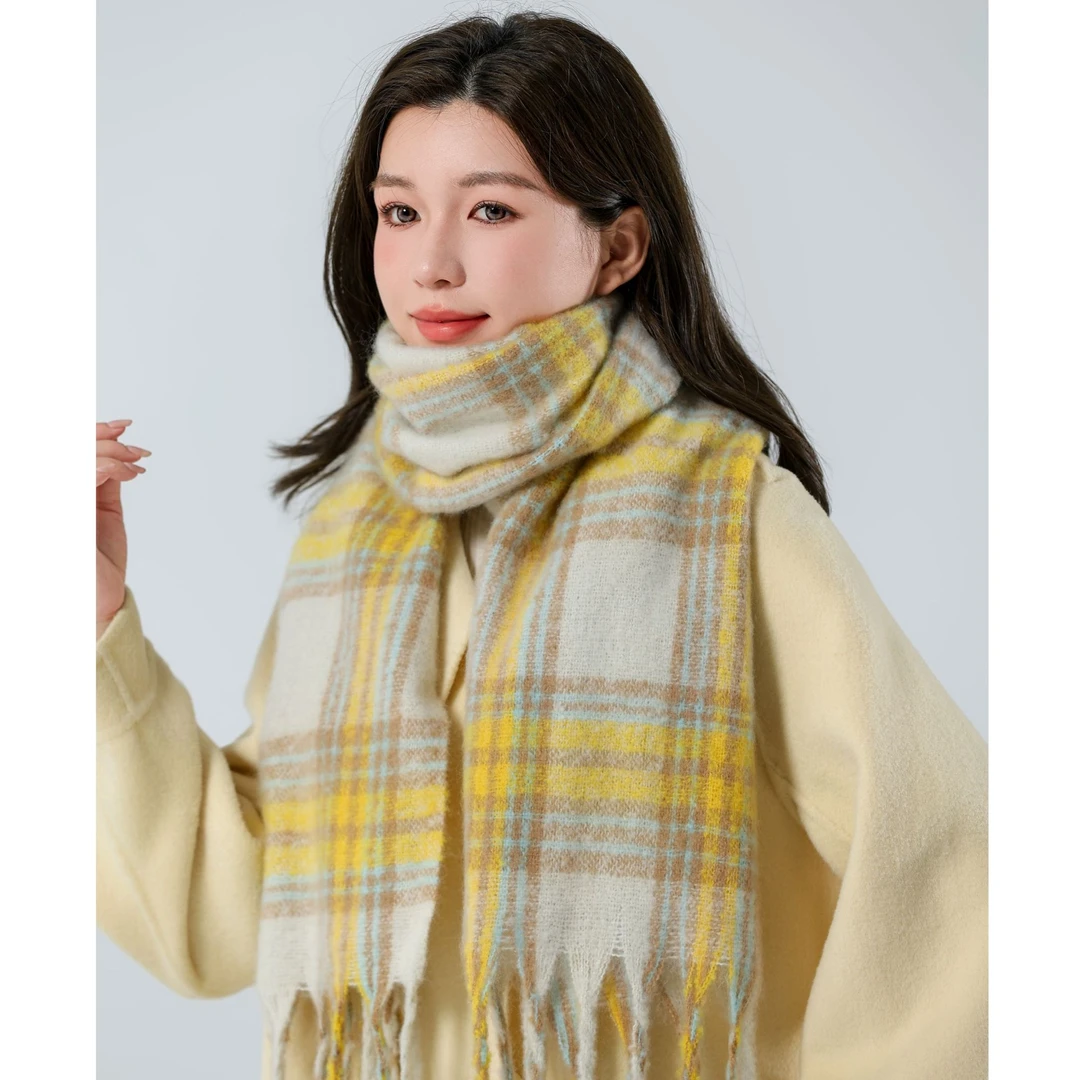 2025韩系氛围感奶黄色围巾女流光风冬季新款学生男加厚NWNLY001