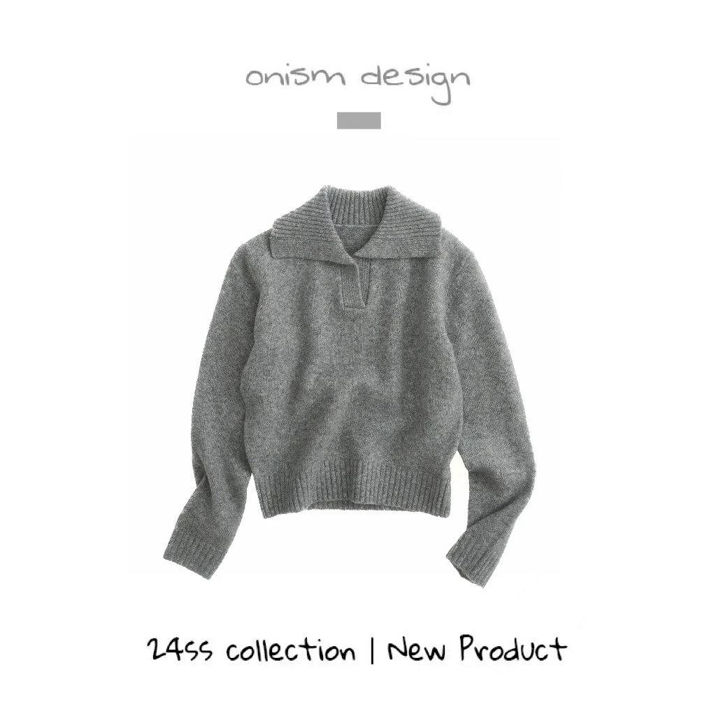 “费洛蒙”清冷学姐简约高级翻领短款毛衣宽松长袖羊驼绒套头针织衫