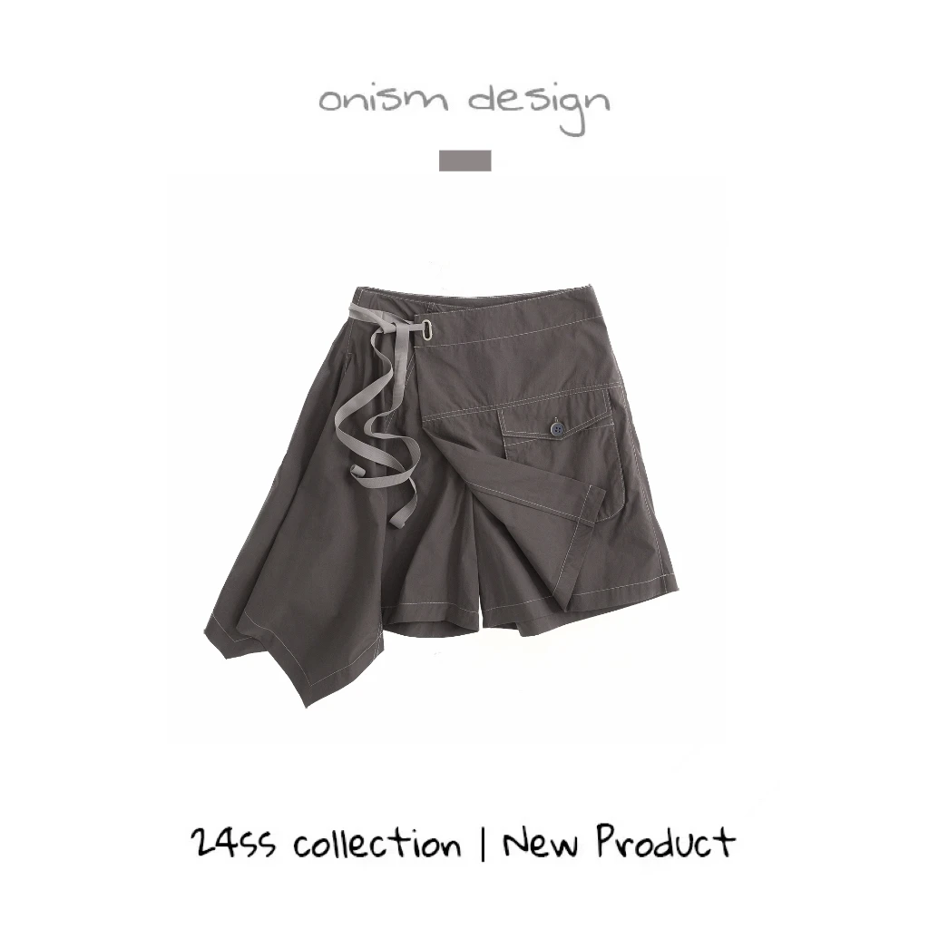 “有点儿意思”时髦藏在设计里假两件绑带工装阔腿五分裤宽松裙裤