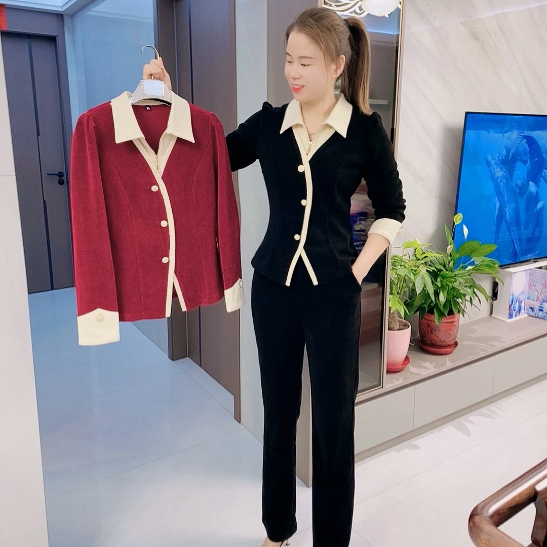 【十姐妹推荐】2024秋冬季新款时尚轻奢气质高雅修身显瘦长裤套装