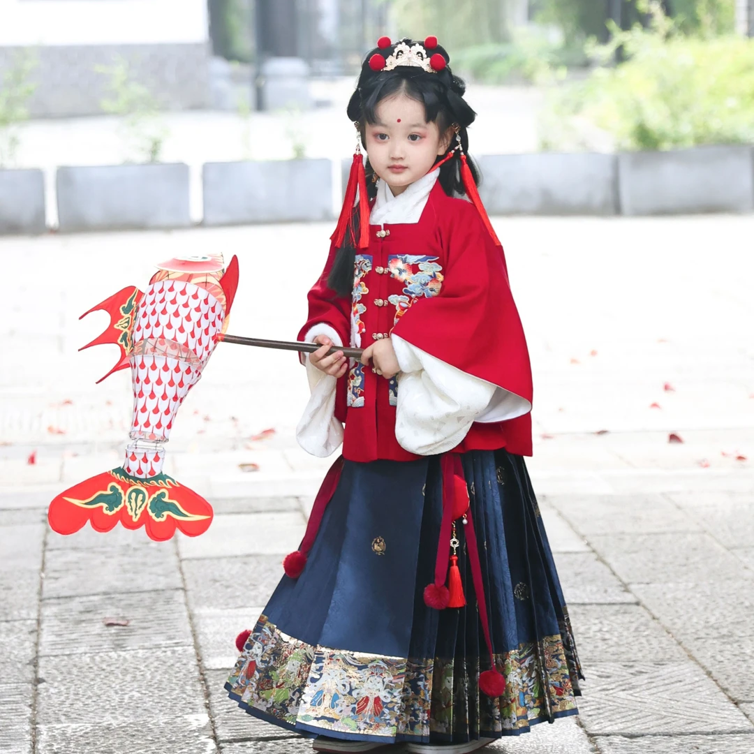 喵小喵汉服明制女童中国风套装财神兔兔儿童马面裙男童春夏秋冬