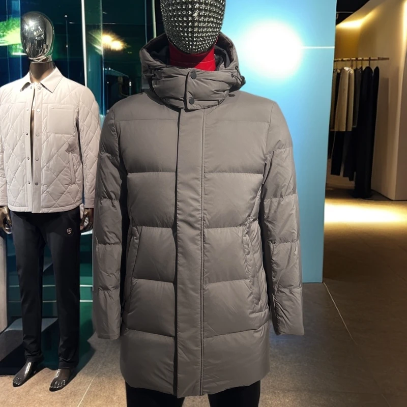 【迪珂斯利】高端鹅绒羽绒服男士中长款连帽商务羽绒服外套