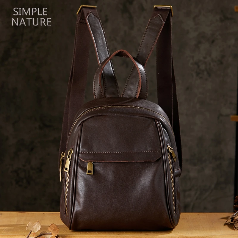 手工真皮双肩包女新款时尚百搭植鞣牛皮小背包女士休闲大容量书包