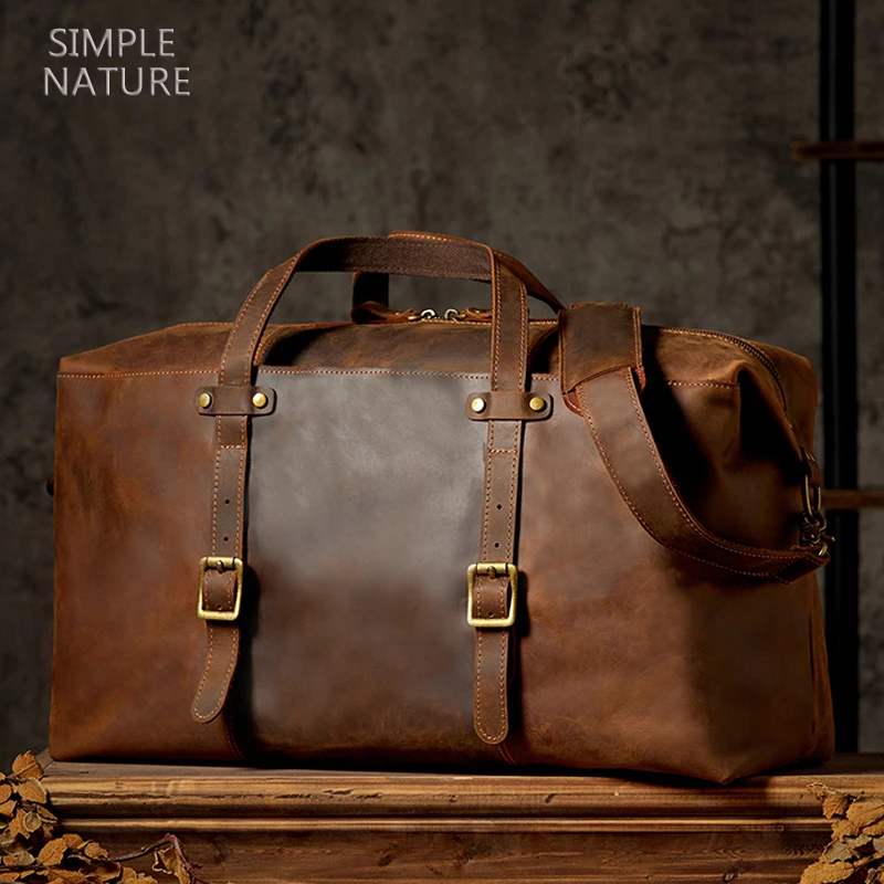 手工原创真皮大容量行李包男士牛皮复古机车旅行包单肩斜挎手提包
