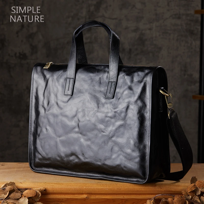 手工植鞣皮手提包男士商务包休闲时尚单肩斜挎包头层牛皮公文包潮