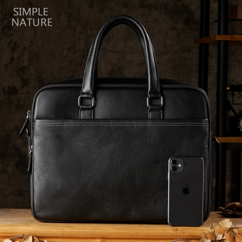 手工真皮男包休闲简约大容量手提包商务公文包轻奢时尚牛皮男士包