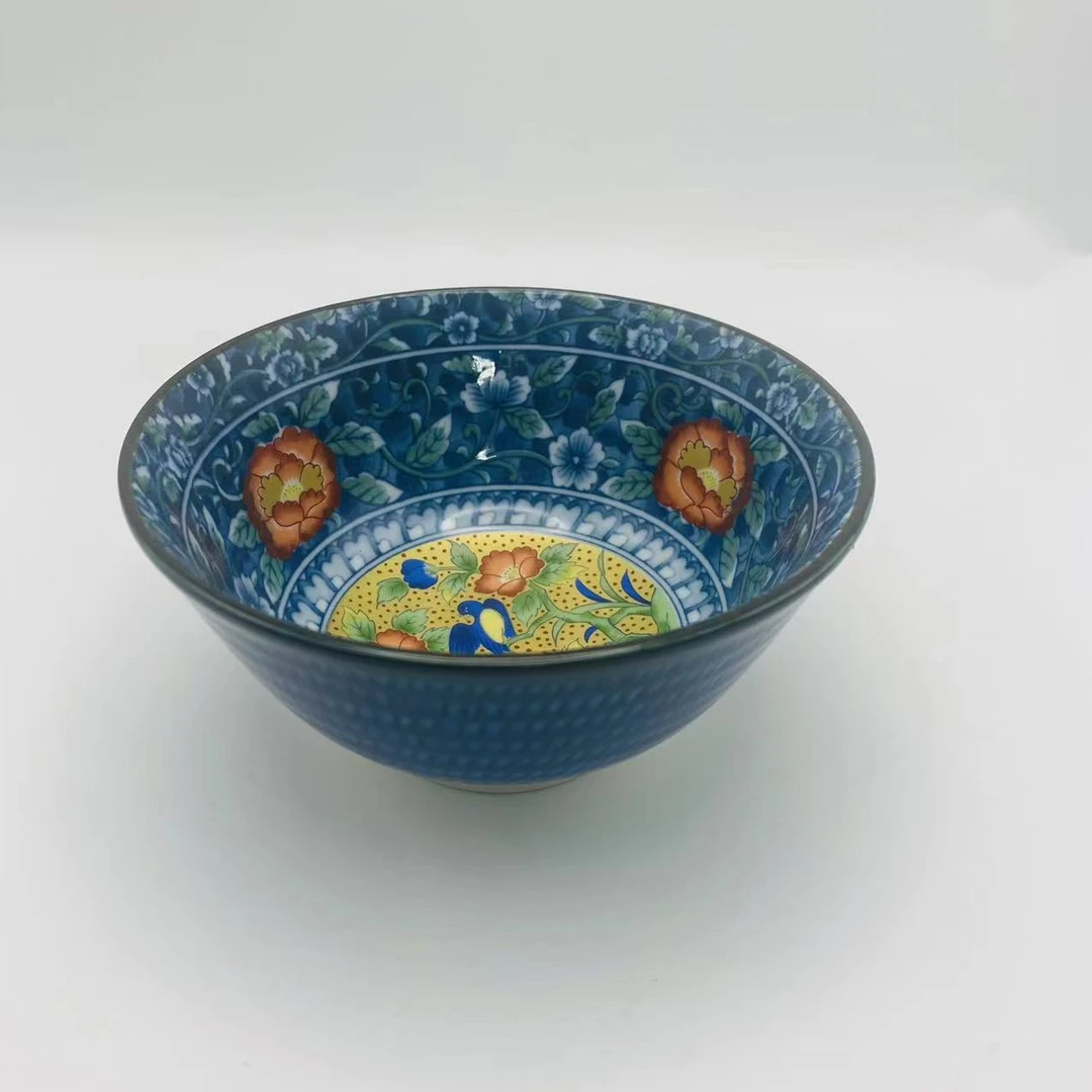 【尔滨兄弟专属】正品美浓烧手绘五层工艺漂亮美丽饭碗釉下彩蓝色