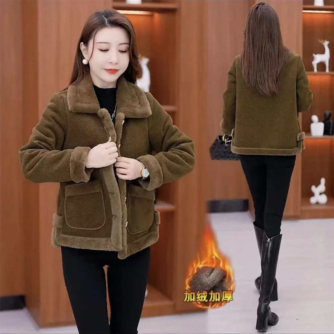 高档加绒加厚上衣外套女秋冬季新款韩版气质轻熟风百搭毛呢大衣女