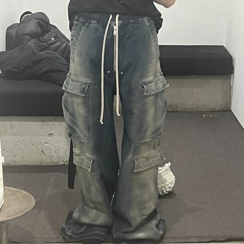 原样开发RO风格TS水洗渐变capper休闲工装口袋cargo喇叭牛仔裤