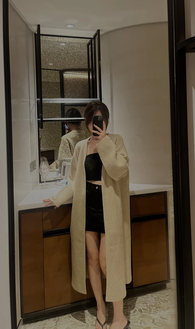 Anhui 秋冬长款毛衣外套宽松慵懒风针织开衫大衣