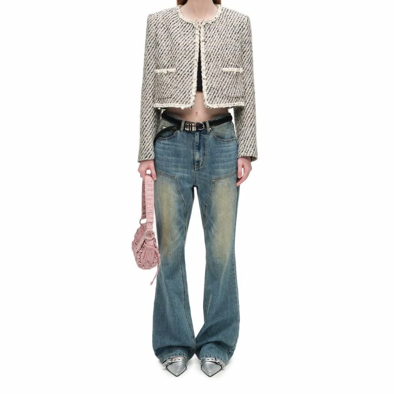 AlexiaSandra经典复古做旧微喇拖地牛仔长裤