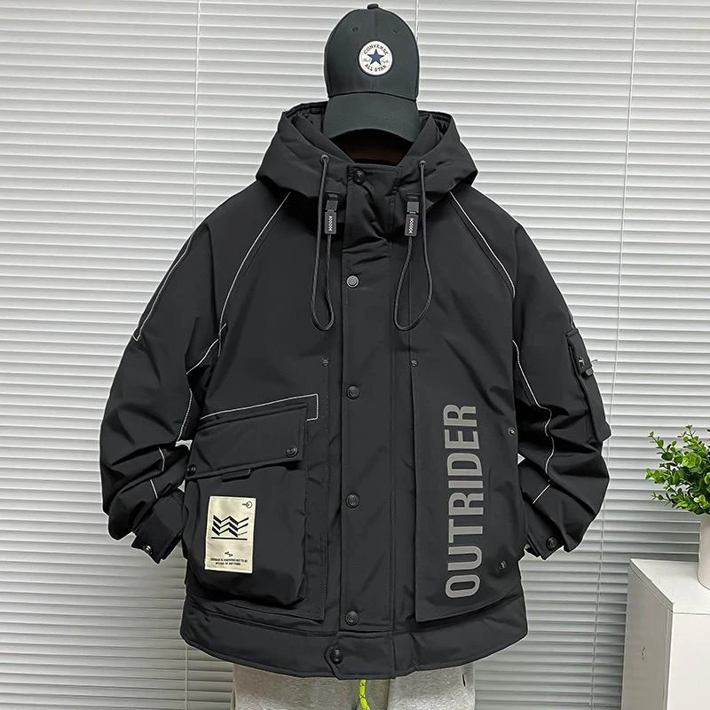 工装羽绒服男款冬季2023新款高端青少年潮牌外套短款多口袋冲锋衣