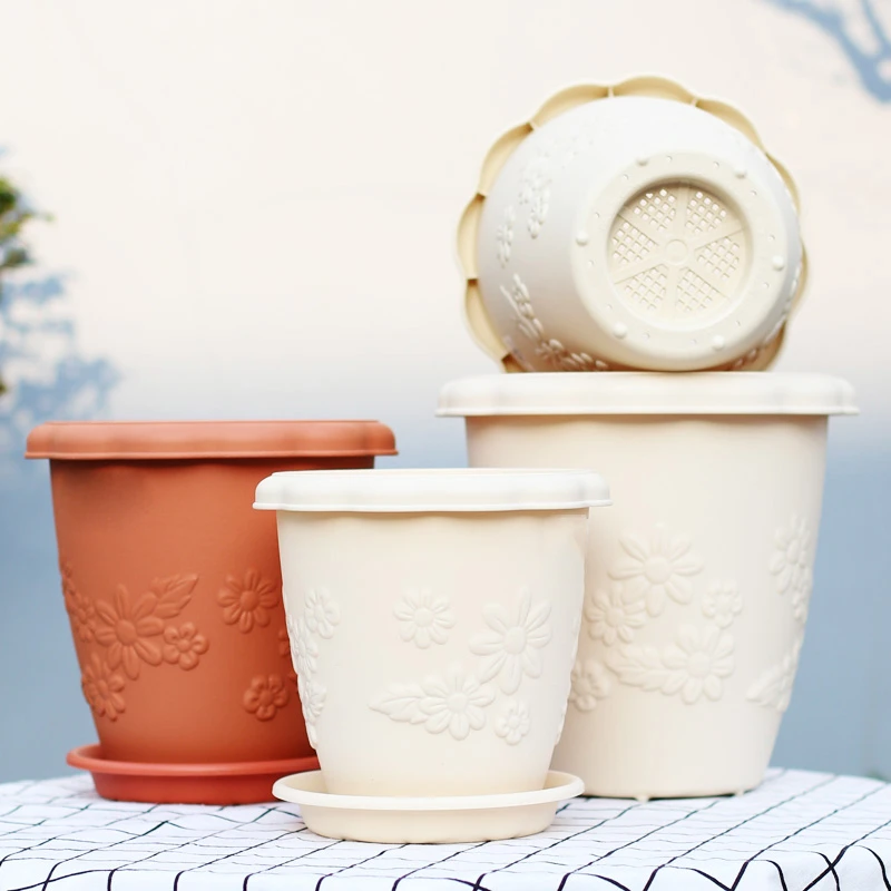 仿陶瓷长钵浮雕花盆爱丽丝阳台塑料加厚树脂圆形爱丽丝多肉花盆