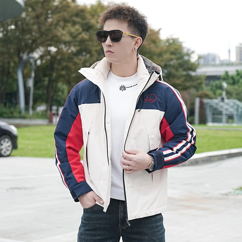 【莫斯吉尔】冬季个性流行百搭拼色羽绒服男士连帽保暖休闲防风外套