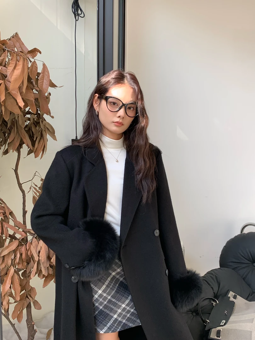 2024高级羊毛大衣宽松阔版轻奢百搭狐狸袖毛氛围感毛呢外套