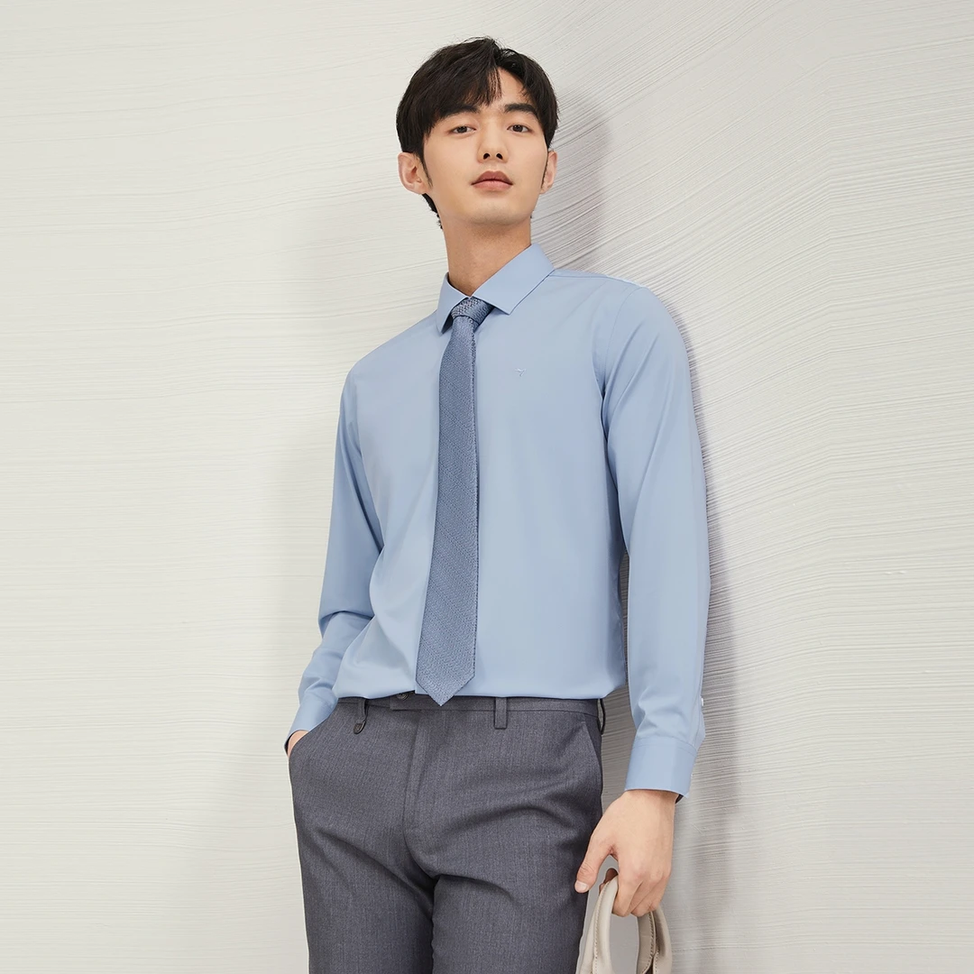 【莫代尔】柒牌男士25新商务免烫款春季修身长袖休闲衬衫可外穿工作