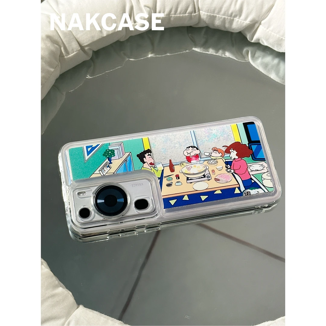 ins卡通可爱动漫吃火锅小新全家流沙壳适用华为p60型号手机壳