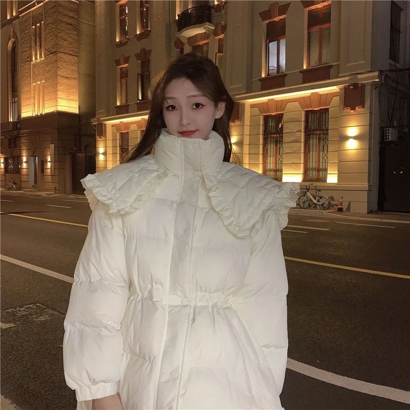 波司澄羽绒服女冬季2023新款韩版可拆卸花边领两穿宽松收腰显瘦羽