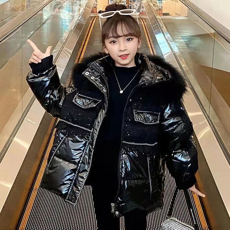 波司澄女童冬装羽绒衣2023年新款中大童羽绒服儿童羽绒袄亮面免洗
