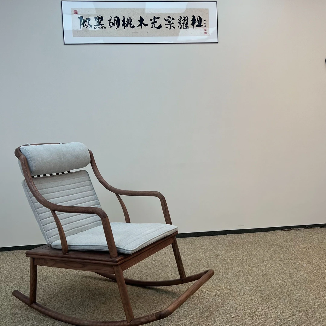 铁盒北美白蜡木摇椅休闲椅家用阳台摇摇椅全实木茶室客厅禅意中式