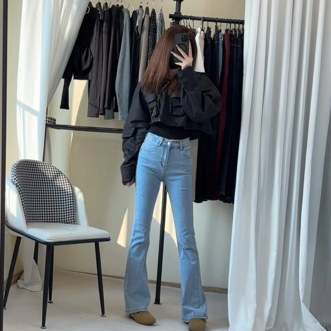 218阿娟高腰微喇牛仔裤2024秋季新弹力百搭显瘦显高马蹄裤修身