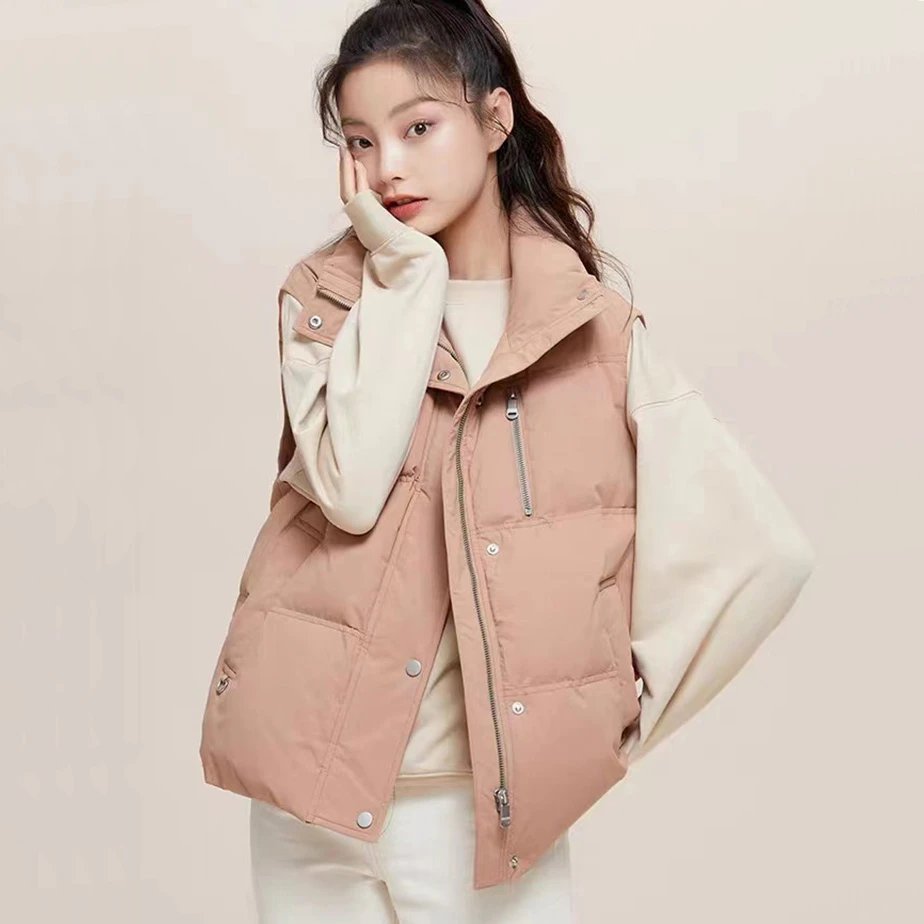 棉马甲女2022秋冬新款韩版纯色大口袋宽松坎肩背心上衣外套保暖潮