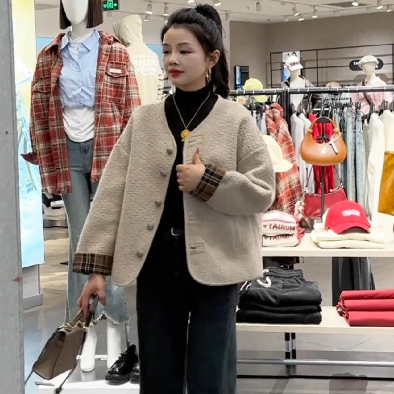 韩系小香风皮毛一体外套女2025秋冬新款韩版宽松慵懒风高品质上衣