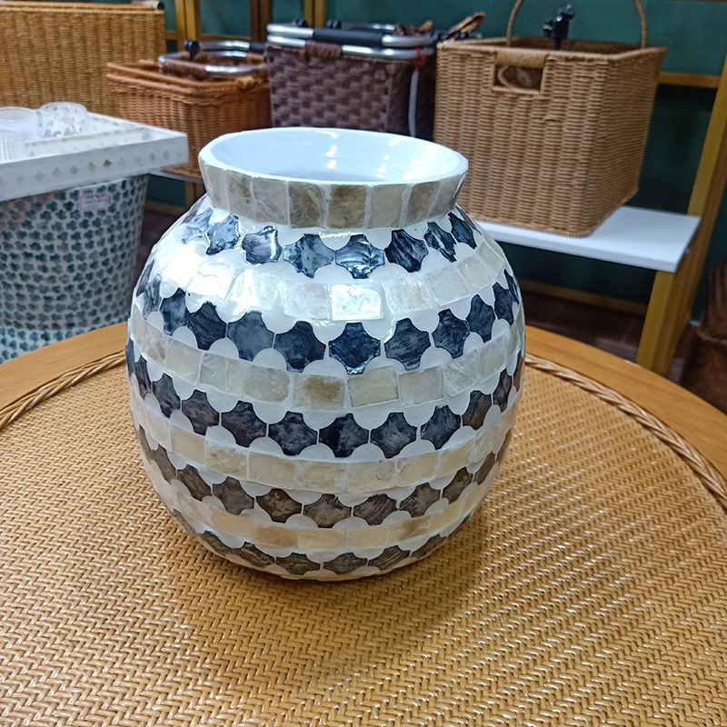 B08花瓶轻奢风贝壳黑白玉热卖新款高19cm直径20cm