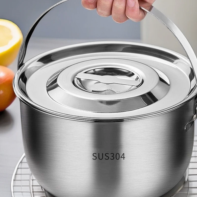 304不锈钢盆子食品级带盖子加厚加深家用大号猪油罐带盖带过滤锅